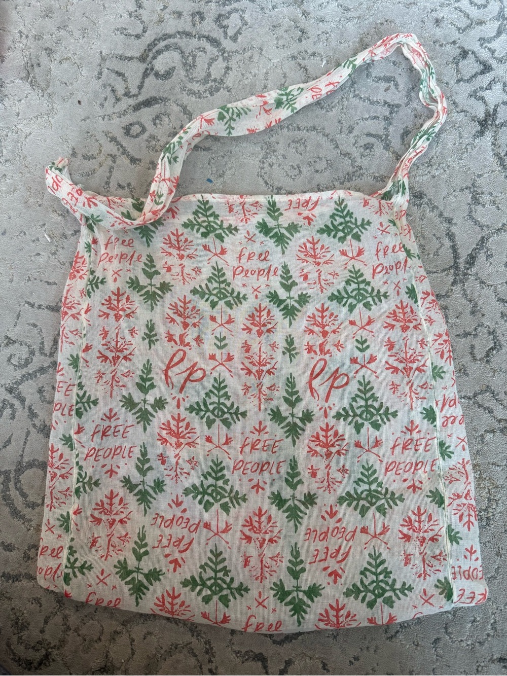 Free People Red & Green Printed Canvas Shoulder Tote